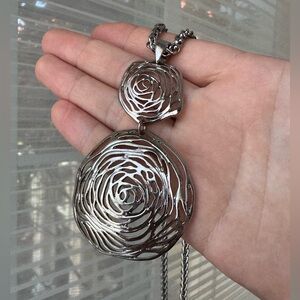 Silver Rose Pendant Necklace